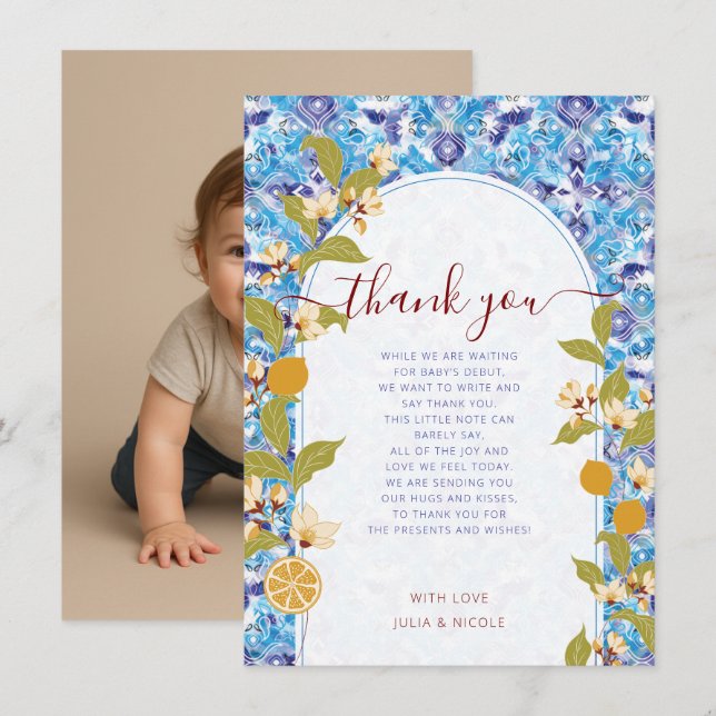 Invitation Mediterranean Lemon Amalfi Coast Baby Shower Photo (Devant / Derrière)