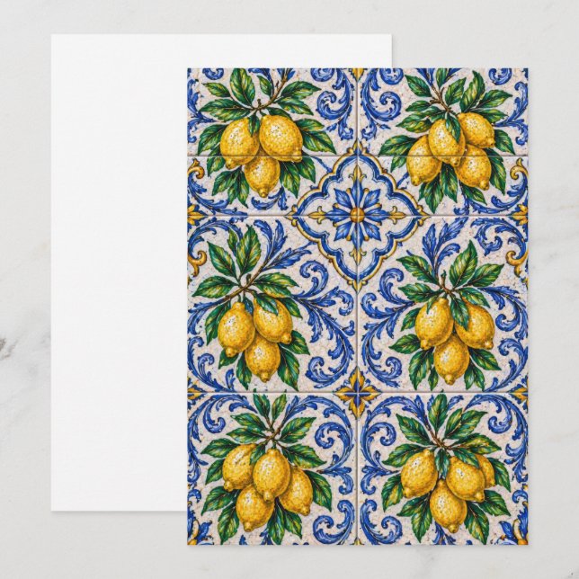 Invitation Mediterranean Lemon Azulejo Tile (Devant / Derrière)