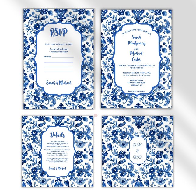 Invitation Mediterranean Portuguese Blue Tile Custom (historic art,vintage,handpainted,blue,azulejos,portuguese,azulejos tiles,lisbon,mediterrane)