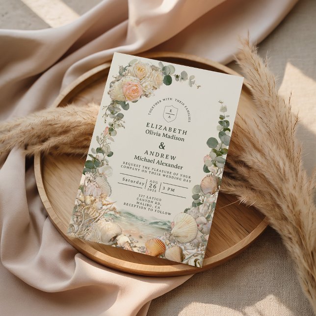 Invitation Mediterranean Seashell Botanical Wedding (Créateur téléchargé)