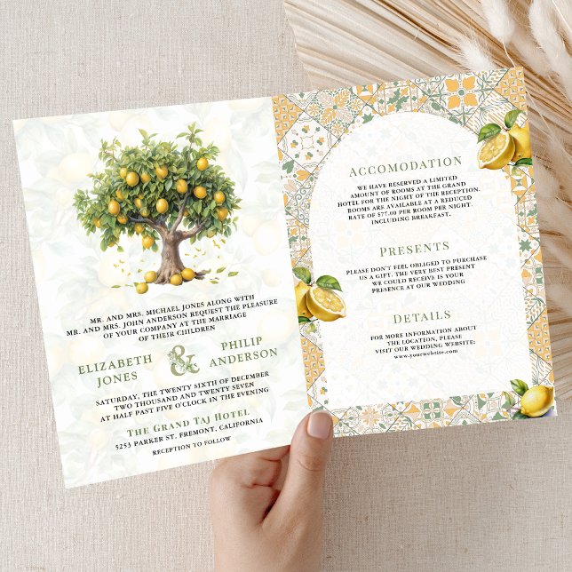 Invitation Mediterranean Tile Lemon Tree All in One Wedding (Créateur téléchargé)