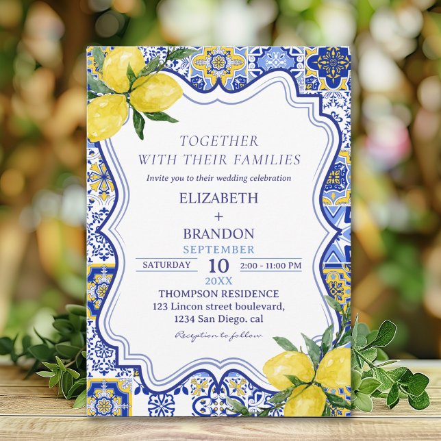 Invitation Mediterranean Tile Wedding with Lemons  (Créateur téléchargé)