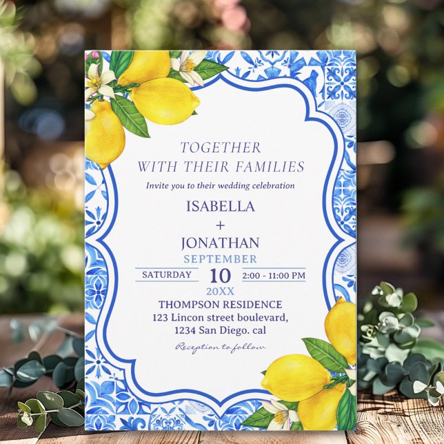 Invitation Mediterranean Tiles Summer Wedding with Lemons  (Créateur téléchargé)