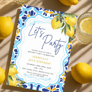 Invitation Méditerranée Majolica tuiles citrons fête d'annive