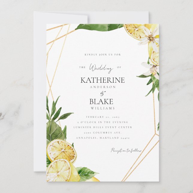 Invitation Méditerranéen Citrons Tropical III Mariage  (Devant)