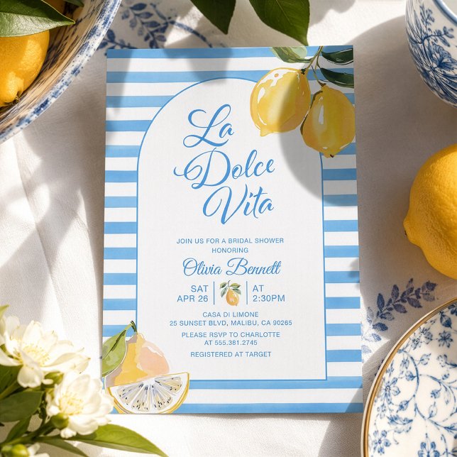 Invitation Méditerranéen Fête de Mariage Citron à Rayures Ble (Créateur téléchargé)
