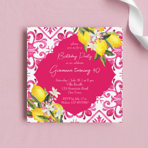 Invitation Méditerrannée Majolica magenta tuiles citron