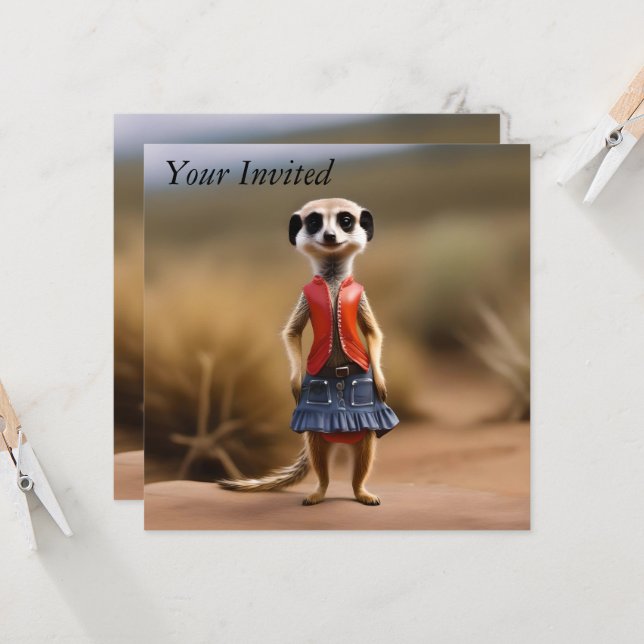 Invitation Meerkat Adolescent En Jupe Et Veste, (Devant/Arrière en situation)