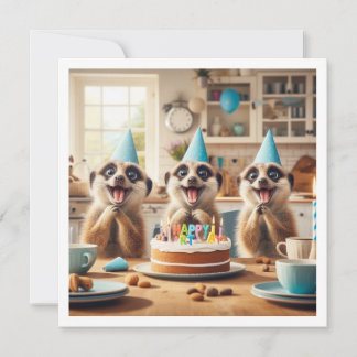 Invitation Meerkats excités célébrant l'anniversaire avec du 