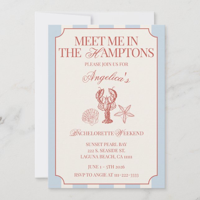 Invitation Meet Me In The Hamptons Bachelorette Itinerary and (Devant)