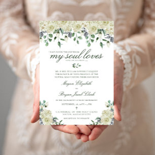 Invitation Megan White Flowers & Greenery Mariage Catholique