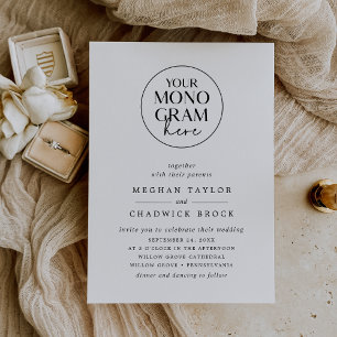 Invitation MEGHAN Elegant Crest Monogramme noir blanc Mariage