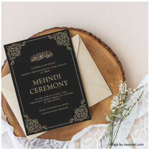 Invitation Mehndi Black Gold Mariage musulman musulman islami