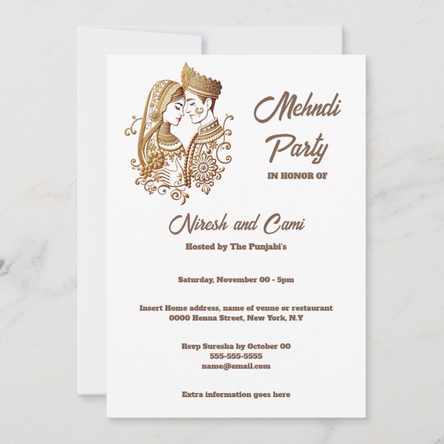 Invitation Mehndi Henna marié marié marié couple uni (Devant)