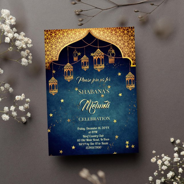 Invitation Mehndi Indian Arabian Design marocain nuit étoile (Mehendi Indian Arabian Moroccan design starry night background template Invitation instant download)
