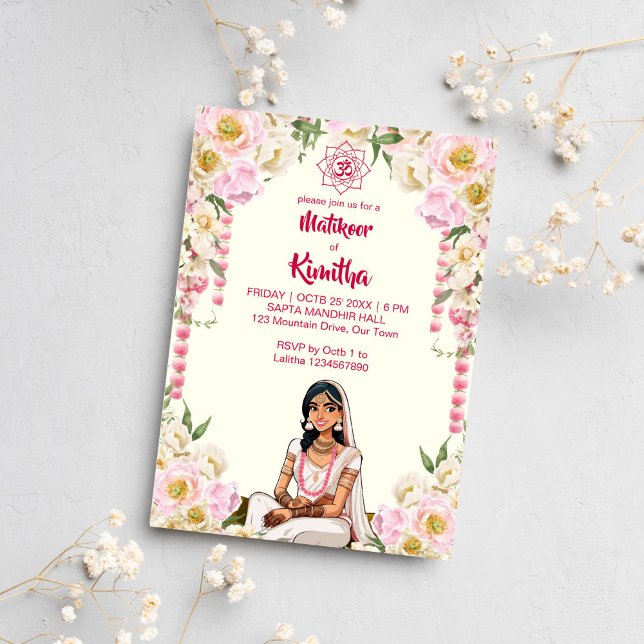 Invitation Mehndi mariage indien mariée mignonne en ivoire ro (Matikoor Haldi Mehndi Indian wedding cute bride in ivory pink Invitation template digital download)