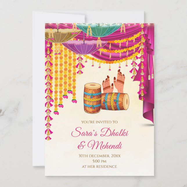 Invitation Mehndi numérique et invitation à la soi (Devant)