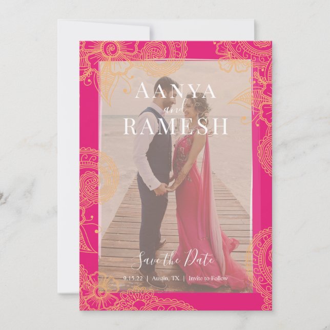 Invitation Mehndi Photo Wedding Enregistrer la date (Devant)