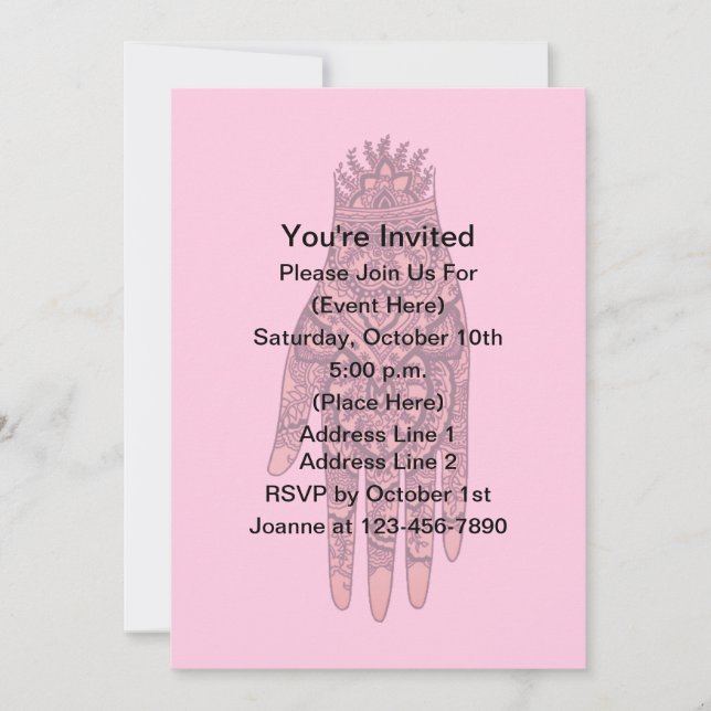 Invitation Mehndi Tattoo Art Rose Design Party (Devant)