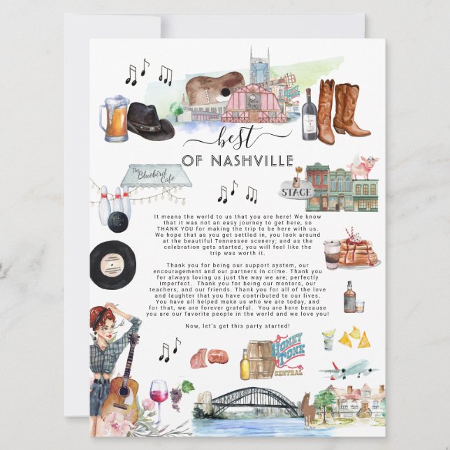 Invitation Meilleur de Nashville | Lettre de bienvenue mariag (Devant)