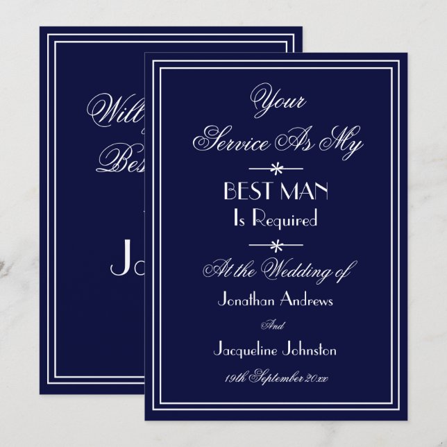 Invitation Meilleur homme Mariage Personnalisé Élégant bleu m (Devant / Derrière)