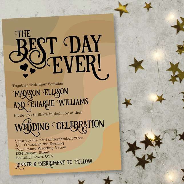 Invitation Meilleur Jour Jamais Earthtone Retro Swils Mariage (In Situ with Stars)