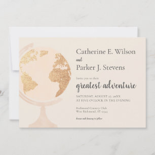 Invitation Meilleure Aventure World Globe Travel Mariage or