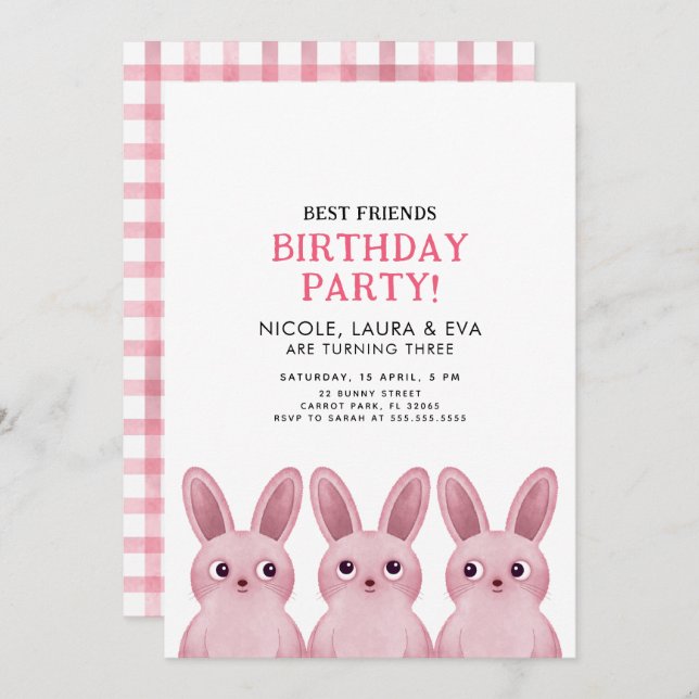 Invitation Meilleure fête d'anniversaire d'amis avec trois la (Devant / Derrière)