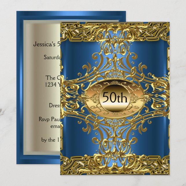 Invitation Meilleure fête d'anniversaire en or 50 ans (Devant / Derrière)