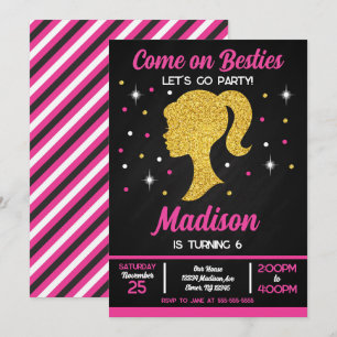 Invitation Meilleures amies de la poupée rose Fête d'annivers