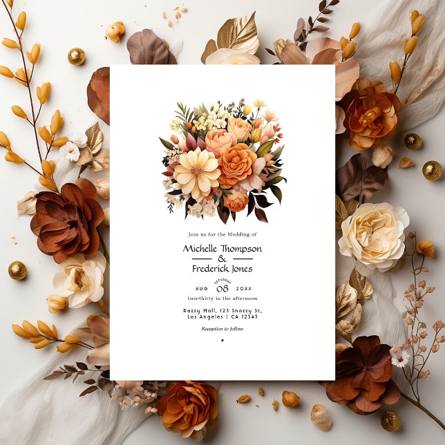 Invitation Mélange Brown Floral Mariage d'hiver (Créateur téléchargé)