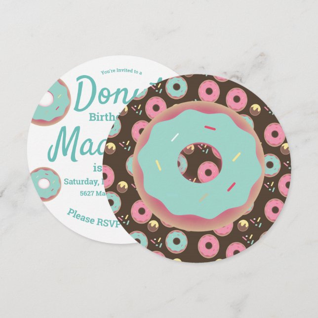 Invitation Mélange de paillettes de donut rose et sarcelle 3D (Devant / Derrière)