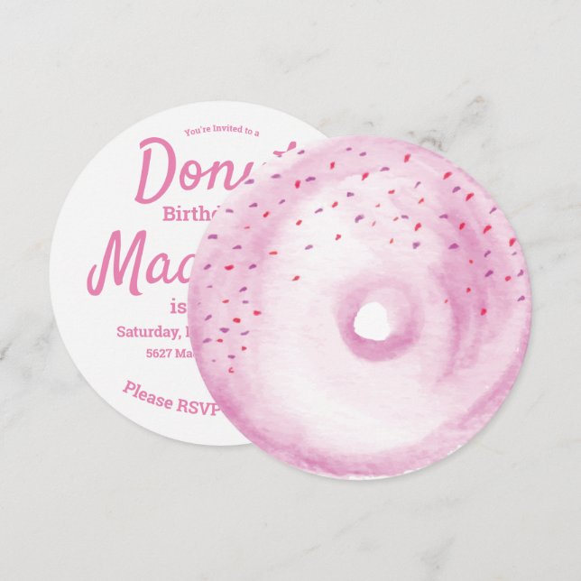 Invitation Mélange de paillettes rondes pour donut rose aquar (Devant / Derrière)