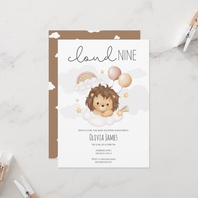 Invitation Mélange sur nuage 9 Baby shower (Devant/Arrière en situation)