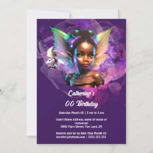 Invitation Melanin Fairy princesse magique violette filles