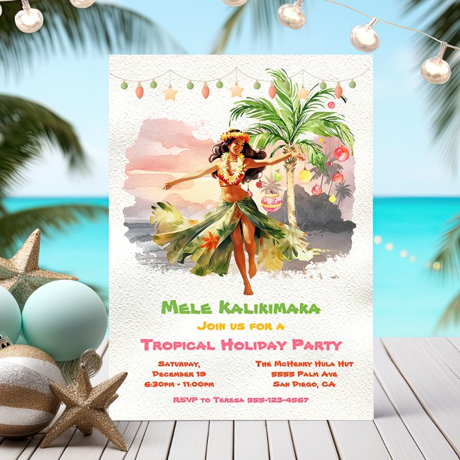 Invitation Mele Kalikimaka Hula Girl Tropical Holiday Party (Créateur téléchargé)