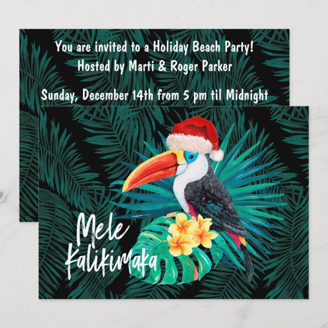 Invitation Mele Kalikimaka Oiseaux de la jungle tropicale (Devant / Derrière)