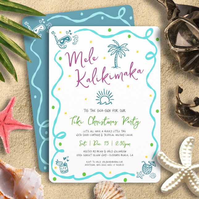 Invitation Mele Kalikimaka Teal Purple Green Doodle Christmas (Créateur téléchargé)