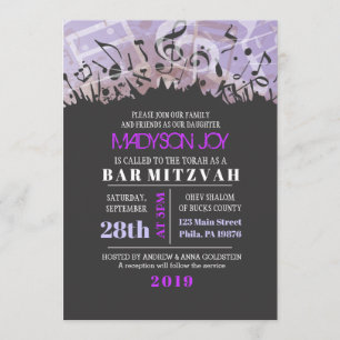 Invitation MÉLODIE de l'invitation de bat mitzvah de barre de