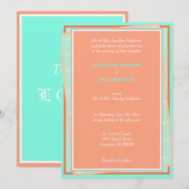 Invitation Melon Cantaloup Turquoise Amour Géométrique (Devant / Derrière)