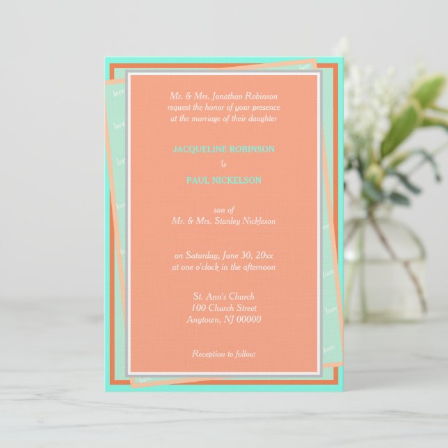 Invitation Melon Cantaloup Turquoise Amour Géométrique (Debout devant)