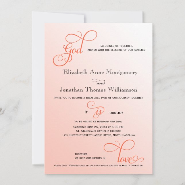 Invitation Melon doux Script Dieu est Amour Mariage chrétien (Devant)