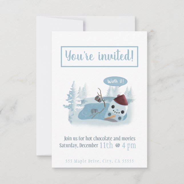 Invitation Melting Snowman avec cacao (Devant)