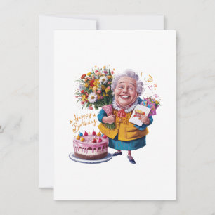 Invitation Mémé à vélo avec gâteau et ballons