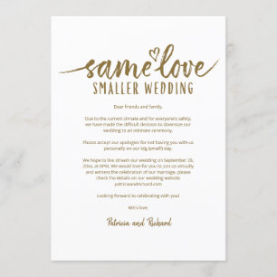 Invitation Même amour, mariage plus petit, faire des économie