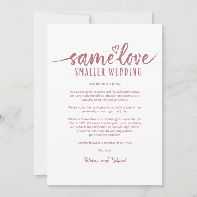 Invitation Même amour, mariage plus petit, réduction de maria (Devant)