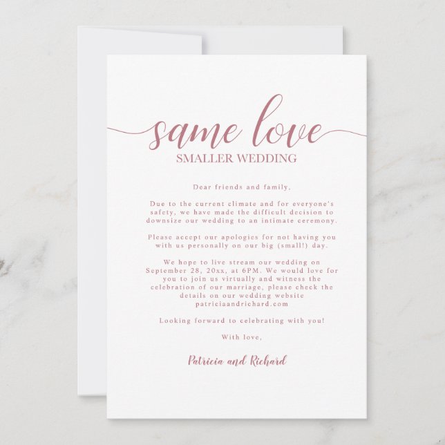 Invitation Même Amour Mariage Réduit Rose Gold (Devant)