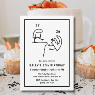 Invitation Mème amusant Humour Simple Noir Blanc 27ème Annive