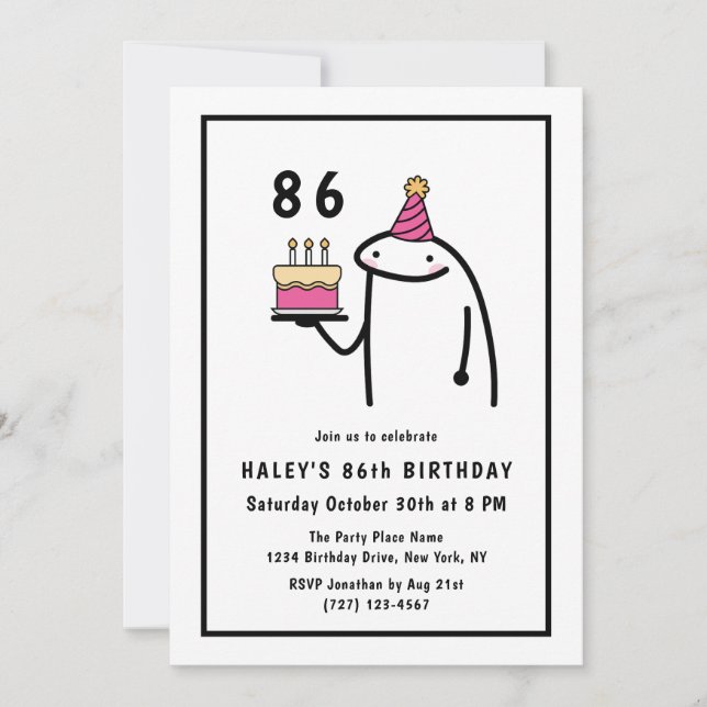 Invitation Mème amusant Simple Noir & Blanc 86e anniversaire (Devant)