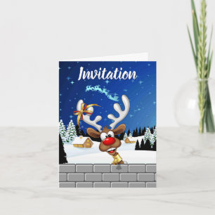 Invitation Mème de Noël drôle de renne qui regarde par-dessus